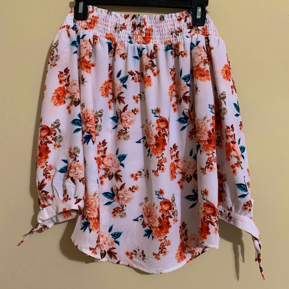 Floral over shoulder top